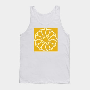 White Islamic Geometric Pattern Stars on Yellow Background Tank Top